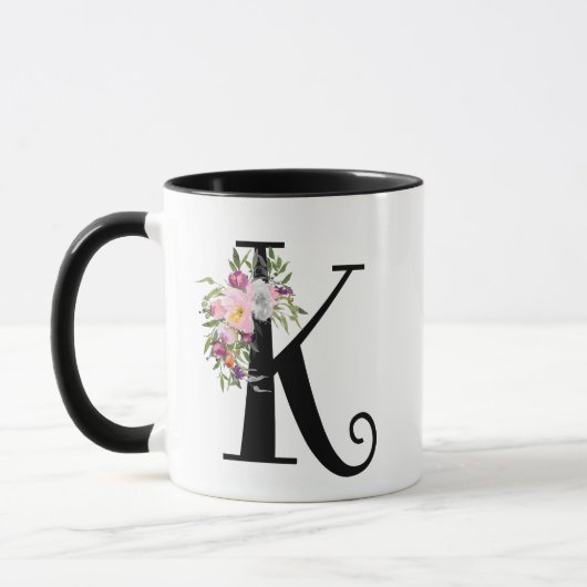 Waterverf Floral Letter K, Monogram Art Mok (Links)