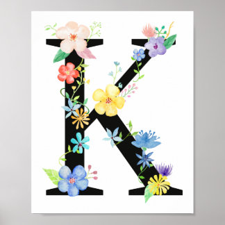 Waterverf Floral Letter K Poster