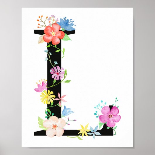 Waterverf Floral Letter L Poster (Voorkant)