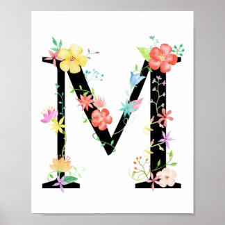 Waterverf Floral Letter M Poster
