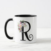 Waterverf Floral Letter R, Monogram Art Mok (Links)