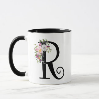 Waterverf Floral Letter R, Monogram Art Mok
