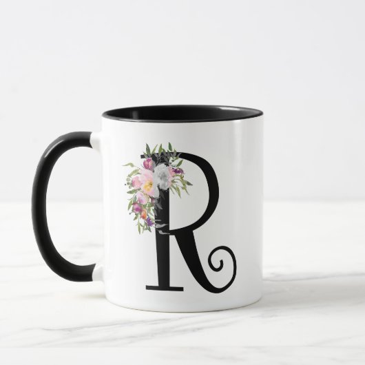 Waterverf Floral Letter R, Monogram Art Mok (Links)