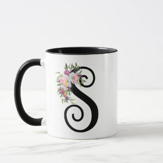Waterverf Floral Letter S, Monogram Art Mok