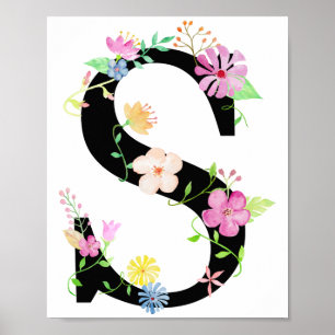 Waterverf Floral Letter S Poster