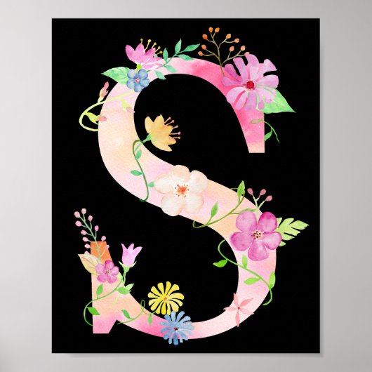 Waterverf Floral Letter S Poster (Voorkant)