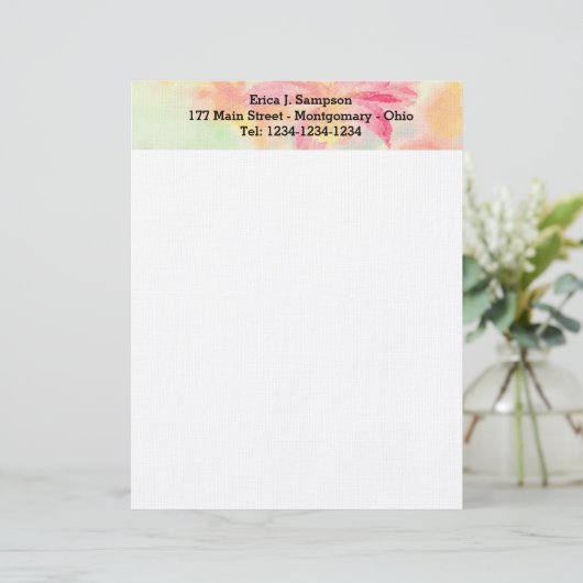  Waterverf Floral Letterhead Briefhoofd (Staand voorkant)