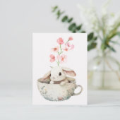 Waterverf Floral Leuke Bunny Tea Cup Briefkaart (Staand voorkant)
