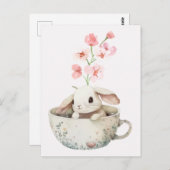 Waterverf Floral Leuke Bunny Tea Cup Briefkaart (Voorkant / Achterkant)