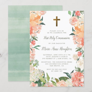 Waterverf Floral Lijst Eerste Heilige Communie Kaart