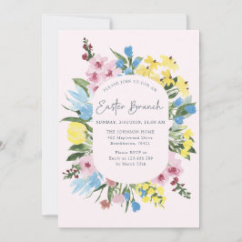 Waterverf, Floral lijst Happy Easter, Brunch Kaart