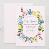 Waterverf, Floral lijst Happy Easter, Brunch Kaart (Voorkant / Achterkant)