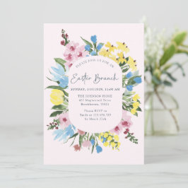 Waterverf, Floral lijst Happy Easter, Brunch Kaart