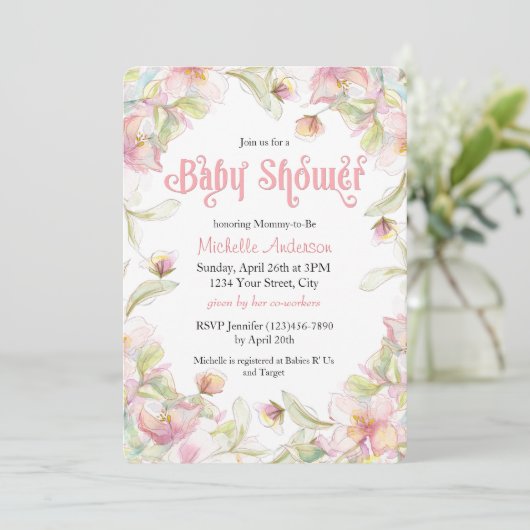 Waterverf Floral Lijst Pastel Baby shower Kaart (Staand voorkant)