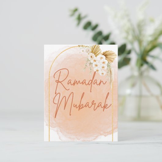 Waterverf Floral Lijst Script Ramadan Mubarak Briefkaart (Staand voorkant)