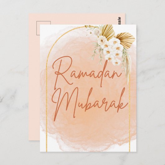 Waterverf Floral Lijst Script Ramadan Mubarak Briefkaart (Voorkant / Achterkant)