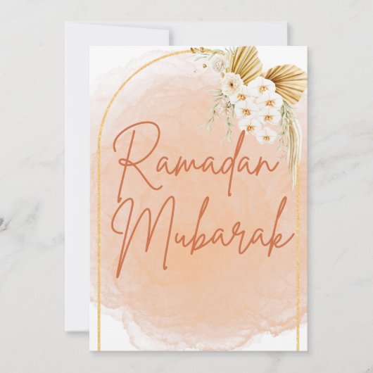 Waterverf Floral Lijst Script Ramadan Mubarak Kaart (Voorkant)