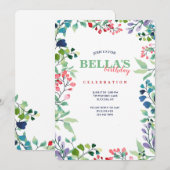 Waterverf Floral Lijst Verjaardagsuitnodiging Kaart (Voorkant / Achterkant)