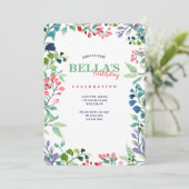 Waterverf Floral Lijst Verjaardagsuitnodiging Kaart (Staand voorkant)