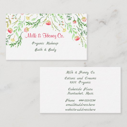 Waterverf Floral Lijst Visitekaartje (Voorkant / Achterkant)