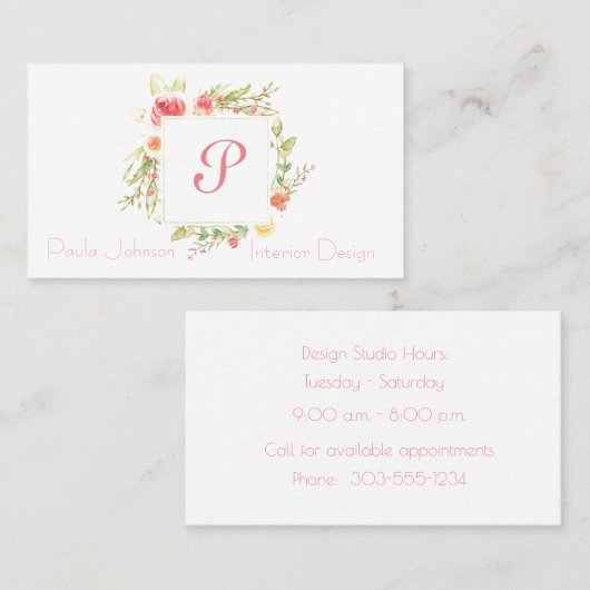 Waterverf Floral Lijst Visitekaartje (Voorkant / Achterkant)