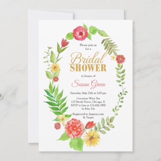 Waterverf Floral Lijst Vrijgezellenfeest Kaart (Voorkant)