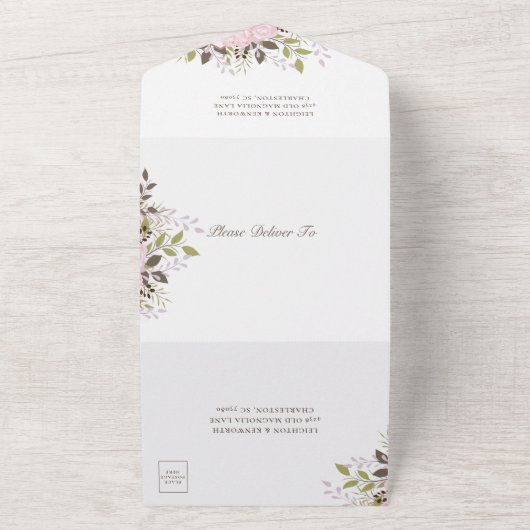 Waterverf Floral Lijst Wedding  All In One Uitnodiging (Buitenkant)