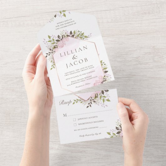 Waterverf Floral Lijst Wedding  All In One Uitnodiging (Afscheurbaar)