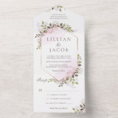 Waterverf Floral Lijst Wedding  All In One Uitnodiging (Binnen)