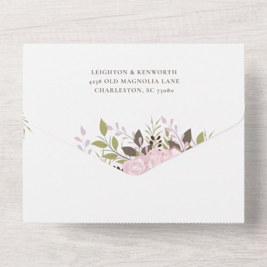 Waterverf Floral Lijst Wedding  All In One Uitnodiging (Achterkant)