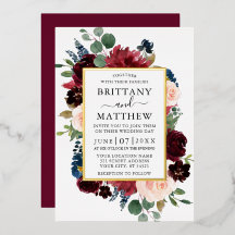 Waterverf Floral Lijst Wedding Burgundy Gold
