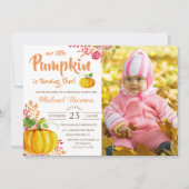 Waterverf Floral Little Pumpkin Birthday Foto Kaart (Voorkant)