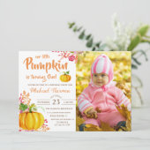Waterverf Floral Little Pumpkin Birthday Foto Kaart (Staand voorkant)
