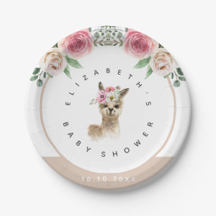 Waterverf Floral Llama Genderneutraal Baby shower Papieren Bordje
