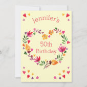 Waterverf Floral Love Heart Wreath 50th Birthday Kaart (Voorkant)