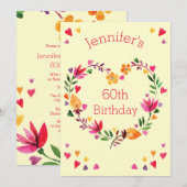 Waterverf Floral Love Heart Wreath 60th Birthday Kaart (Voorkant / Achterkant)