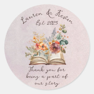 Waterverf Floral Love Story Book Wedding Ronde Sticker