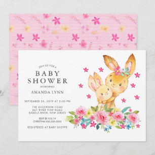 Waterverf Floral Ma Baby Bunny Baby Girl Shower Kaart