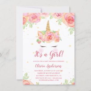 Waterverf Floral Magical Unicorn Girl Baby shower Kaart