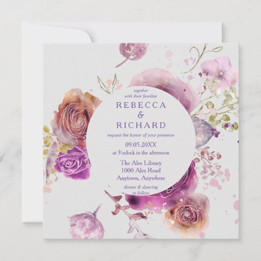 Waterverf Floral Majesty Wedding Kaart (Voorkant)