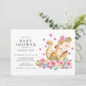 Waterverf Floral Mam Baby Monkey Baby Girl Shower Kaart (Staand voorkant)