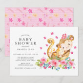 Waterverf Floral Mam Baby Monkey Baby Girl Shower Kaart (Voorkant / Achterkant)