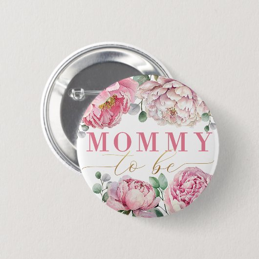 Waterverf Floral "Mama to Be" Baby shower Button (Voorkant /achterkant)