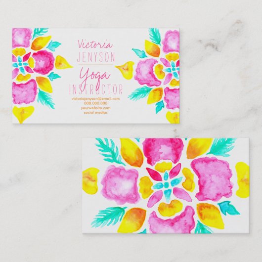 Waterverf floral mandala yoga instructeur visitekaartje (Voorkant / Achterkant)