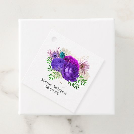 Waterverf Floral Mardi Gras Quinceañera Bedankjes Labels (In situ)