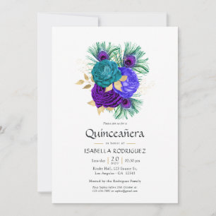 Waterverf Floral Mardi Gras Quinceañera Kaart