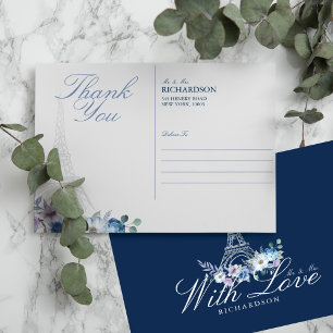 Waterverf Floral marinevrouw  Eiffel Briefkaart