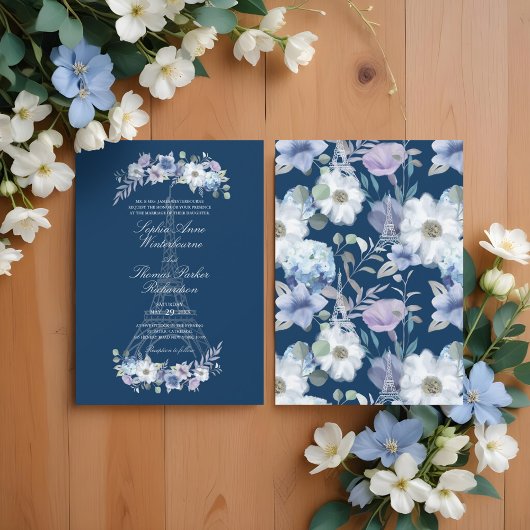 Waterverf Floral marinevrouw  Eiffel Kaart