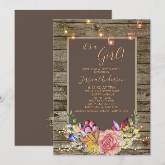 Waterverf Floral Mason Jar Light Baby shower Kaart (Voorkant / Achterkant)