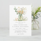 Waterverf Floral Mason Jar Wedding Kaart (Staand voorkant)